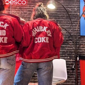 Red letterman jacket coat Whiskey Coke by Streetleisure XS NWT